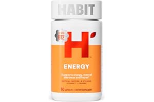 H' HABIT Habit Energy Supplement (60 Capsules) - New Look, Supports Energy, Alertness and Focus, Natural Caffeine, Vitamins B & C, Green Tea Extract, Vegan, Non-GMO (1 Pack)