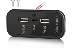 3 Ports 12V RV USB Outlet 45.5W, Gibbab PD3.0 Type-C Quick Charge & Dual USB A Port 3.1A Panel Wall Mount, Automotive Car USB Socket Charger Adapter for RV Marine Boat Bus ATV Motorcycle Truck