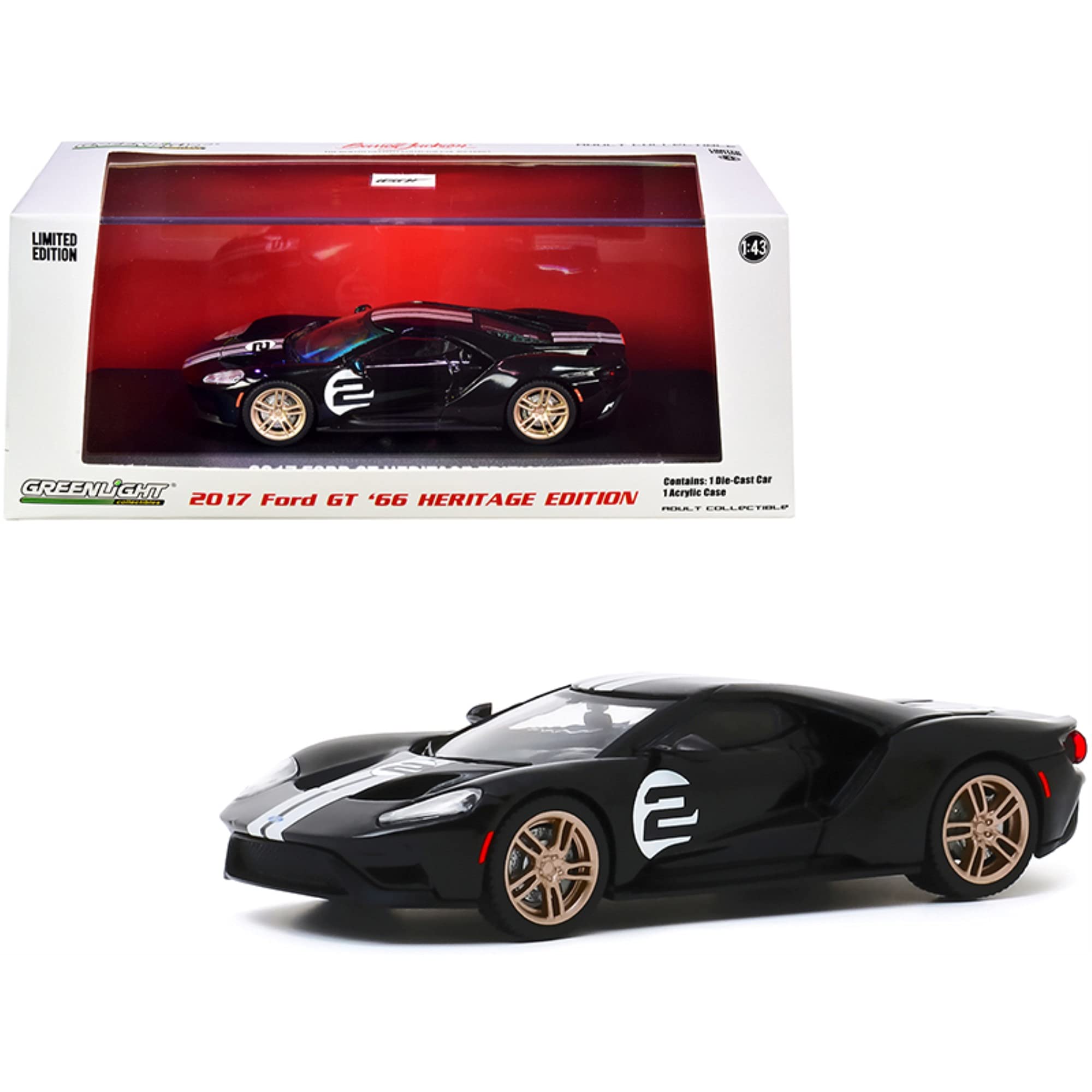 Greenlight 2017 Ford GT #2 '66 Heritage Ed. Black (1st Legally Resold 2017 Ford GT) Barrett-Jackson Auction Las Vegas 2019 1/43 Diecast Car 86178
