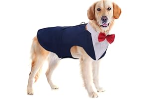 BRKURLEG Pet Dog Tuxedo Suit Formal Wedding Shirt,Dog Costume with Bow Tie for Small Medium Large Breeds,Prince Suit with Detachable Bowtie Collar Bandana,Party Dress-up Cosplay Holiday Wear for Boy Dogs