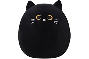 SQEQE Cat Plush Pillow Kawaii Cat Stuffed Animal Fluffy Cartoon Cat Plushies Cat Plushie Doll Toys Soft Cat Shape Design Stuffed Animals Gifts for Kids(Black, 10 inch)