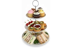 3-Tier Porcelain Cake Stand, Fine White Porcelain, Home Dessert & Cupcake Serving Tray, Easy Assembly, Elegant Display for Fr