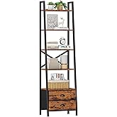 Furologee 5-Tier Ladder Shelf with 2 Drawers,Narrow Bookshelf Storage Shelves,Industrial Bookcase Freestanding Rack Units for Bedroom,Living Room,Bathroom,Home Office,Balcony,Wood Metal,Rustic Brown