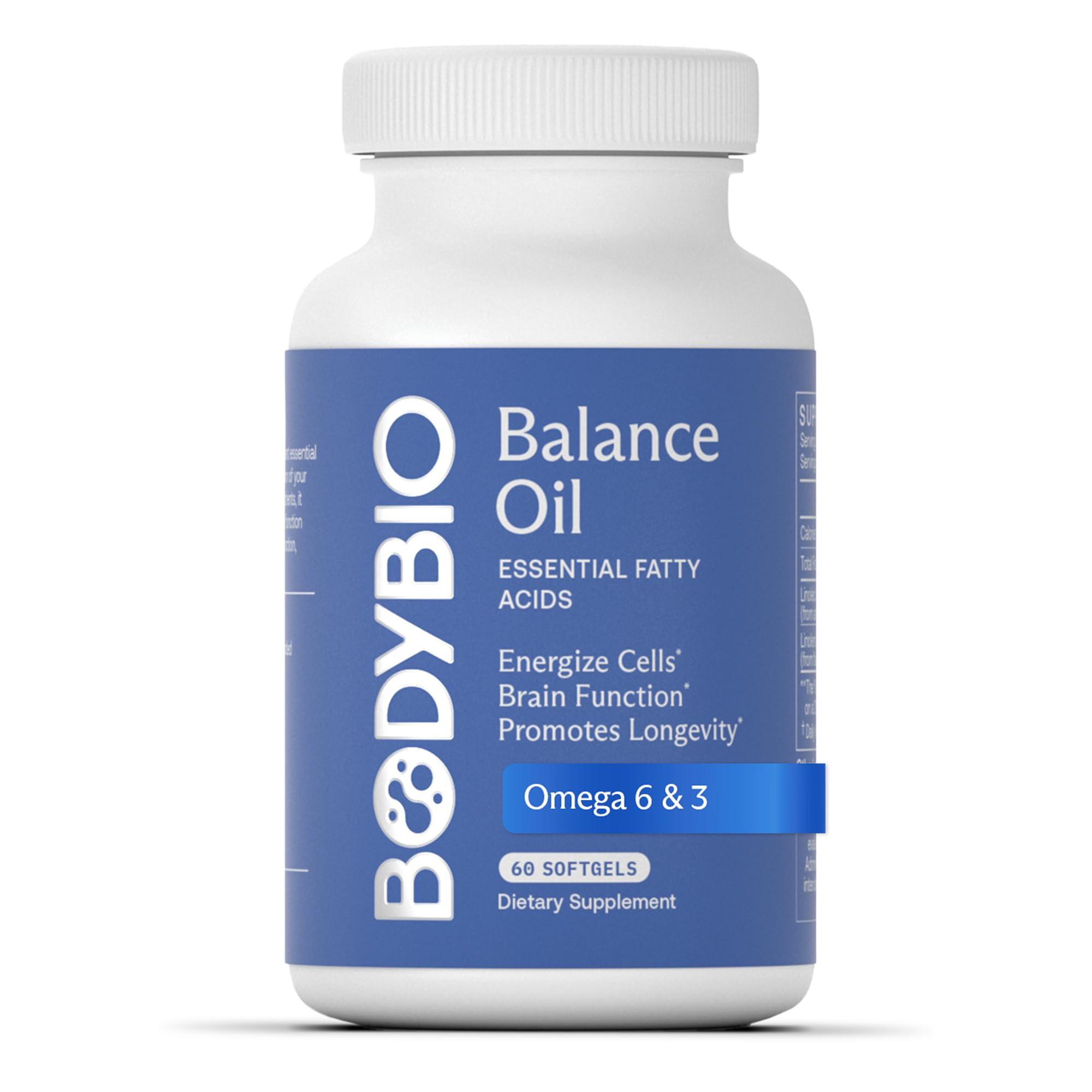 BodyBio Organic Safflower & Flax Seed Balance Oil Softgels, Essential Fatty Acids Omega 3 & 6, Cold Pressed, Vegan, Blend for Brain & Mood Support and Cellular Health, Brown, 60 Count