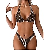 WDIRARA Women's Polka Dots Bikini Set Halter Triangle Swimsuit 2 Piece Bathing Suit
