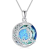 TOUPOP Zodiac Necklace 925 Sterling Silver Celtic Moon Constellation Pendant Necklaces with Blue Crystal and Blue Opal Jewelry Birthday Christmas Gifts for Women