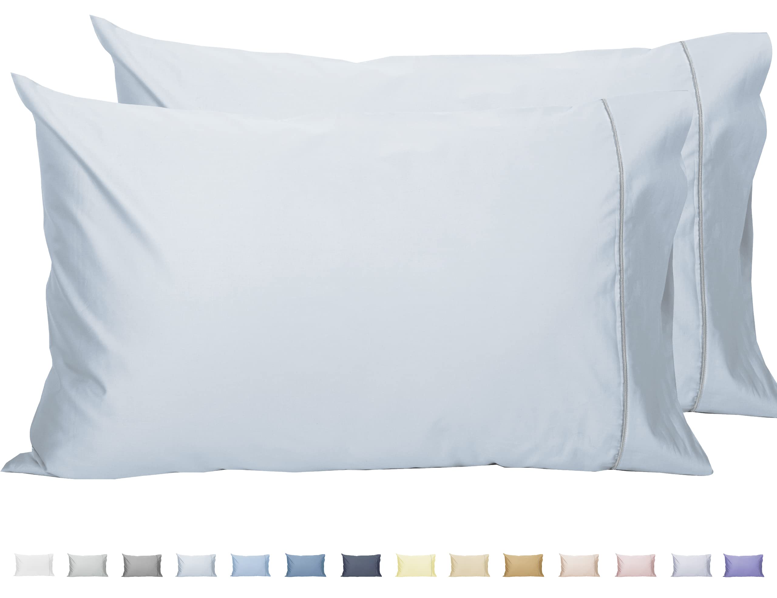Photo 1 of Sunflower Pillow Cases King Set of 2, 100% Cotton King Pillowcases, 20×40 inches with Silver Trim, Soft and Breathable, Solid Baby Blue