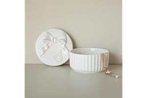 COLLECTIVE HOME - Monogram Jewelry Box with Bow, Christmas Gift Ideas for Women, Small Gift for Girlfriend Wife, Ring Holder, Earrings Dish, Birthday Gift for Her (S)