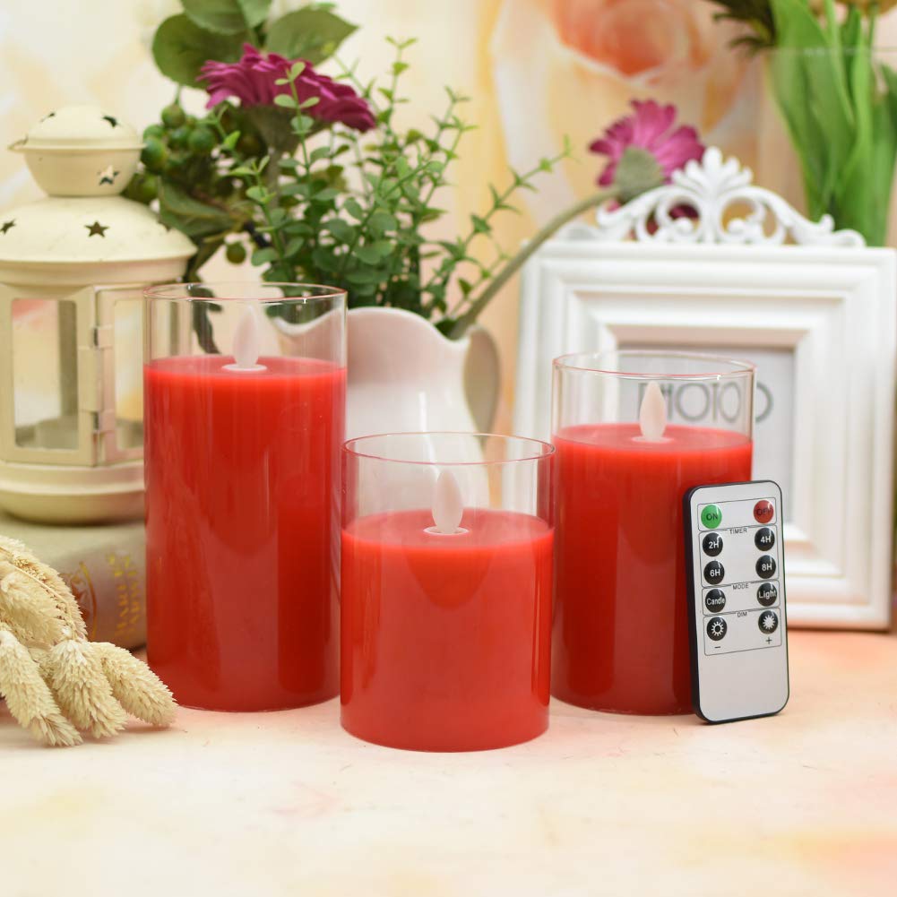 Flickering Flameless Candles with Glass Holder, Set of 3(H4\