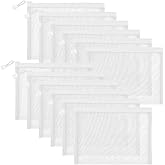 Sinzip 12 Pieces Zipper Nylon Mesh Pouch, Mesh Cosmetic Bags Makeup Bags Pencil Case, Multipurpose Travel Bags for Cosmetic School Office Supplies and Travel Accessories (White, A5)