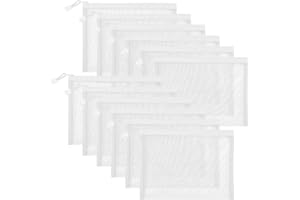 Sinzip 12 Pieces Zipper Nylon Mesh Pouch, Mesh Cosmetic Bags Makeup Bags Pencil Case, Multipurpose Travel Bags for Cosmetic School Office Supplies and Travel Accessories (White, A5)
