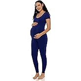 POSHDIVAH Women's Maternity Jumpsuit Romper Pregnancy Short Sleeve T Shirts Bodycon Bodysuit Shapewear