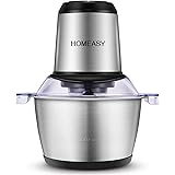 Homeasy Meat Grinder, Food Chopper 2L Stainless Steel Food Processor for Meat, Vegetables, Fruits and Nuts, Stainless Steel B