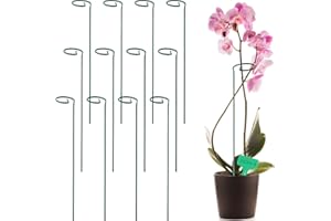 GROWNEER 12 Packs 16 Inches Plant Support Stakes, with 15 Pcs Plant Labels, Garden Single Stem Flower Support Stake, Plant Cage Support Rings for Flowers Amaryllis Orchid Peony Lily Rose