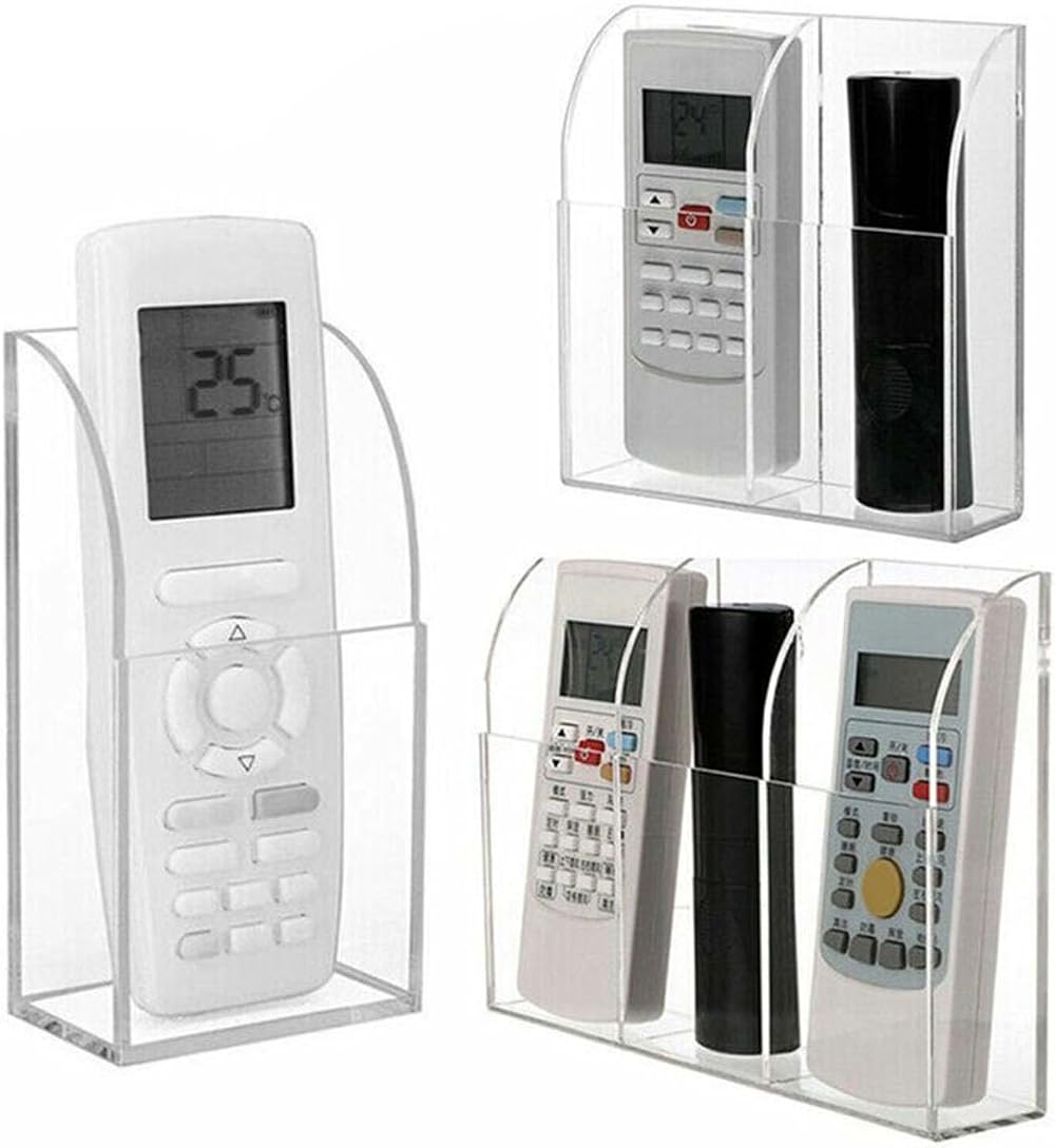 Drhomeam Wall Mounted Remote Control Holder Rack - Clear Acrylic Double Grid