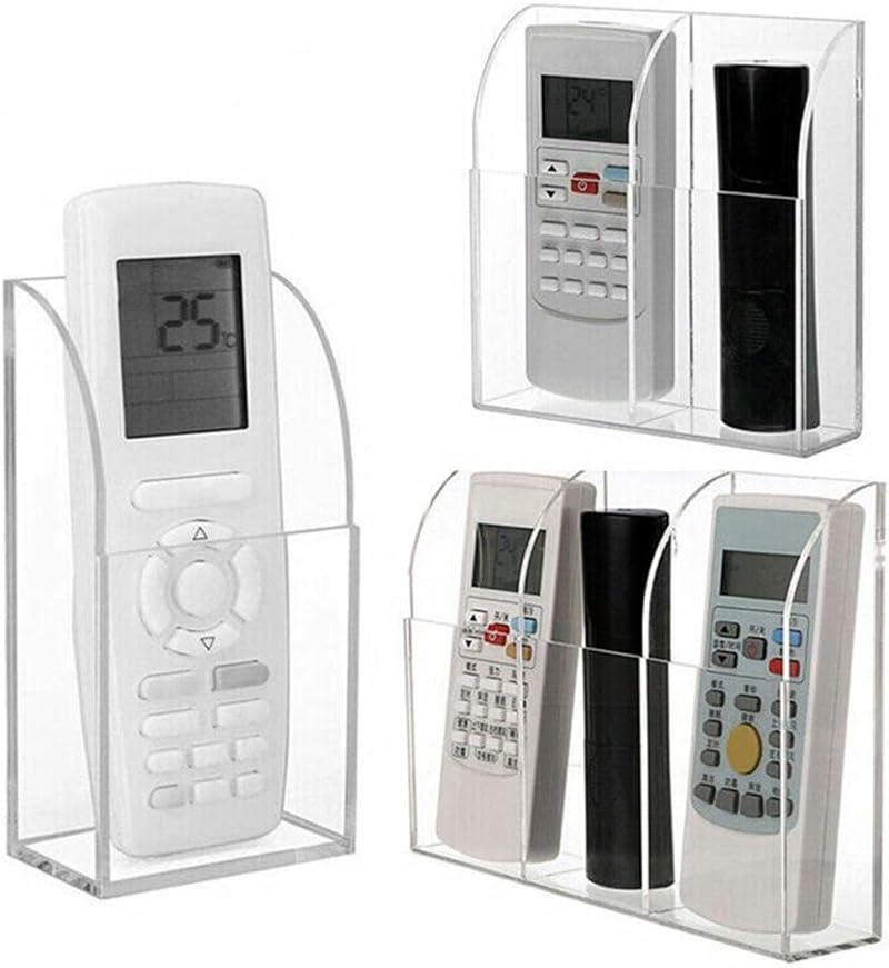 Drhomeam Wall Mounted Remote Control Holder Rack - Clear Acrylic Double Grid