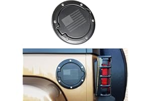 KUJOOY Aluminum Fuel Filler Door Gas Cap Tank Cover For Jeep Wrangler JK 2007-2016 Sahara Rubicon Sport 2/4 Doors (USA Flag)