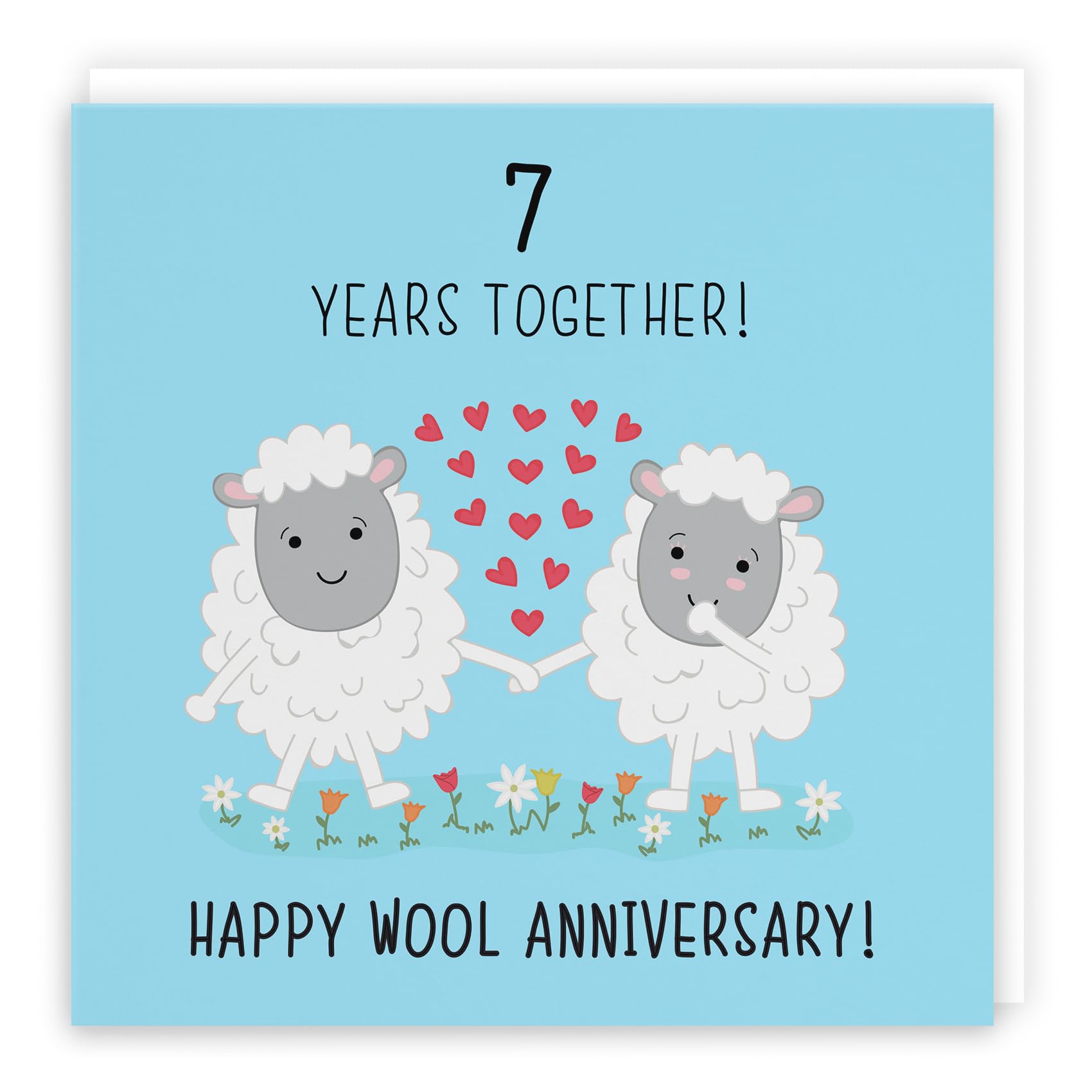 Hunts England - Large 7th Wedding Anniversary Card - Wool Anniversary - Iconic Collection - Large - 210 x 210 mm - 7 Years Cute Anniversary Card For Him, Her, Couples, etc.