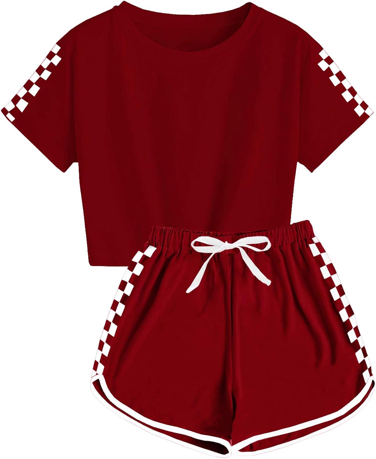 Girls Crew Neck T Shirt and Shorts Set 2Piece Sweatsuits Plaid Short
