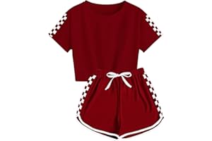 CNJFJ Kids Summer Sport T-Shirt and Shorts Set Plaid Print Clothing Sets Tracksuit