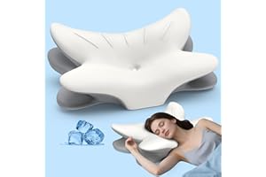 TUJAMI Cervical Neck Pillow for Pain Relief, Ergonomic Side Sleeper Pillow for Sleeping, Orthopedic Contour Memory Foam Bed Rest Pillows for Sleeping, Cooling Cervical Pillow for Back Stomach Sleepers