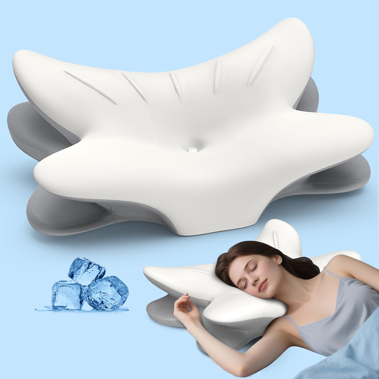 Photo 1 of Cervical Neck Pillow for Pain Relief, Ergonomic Side Sleeper Pillow for Sleeping, Orthopedic Contour Memory Foam Bed Rest Pillows for Sleeping, Cooling Cervical Pillow for Back Stomach Sleepers