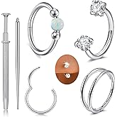 MODRSA 4pcs Silver Cartilage Earrings for Women Helix Piercing Jewelry Opal Double Hoop Earring Clicker Tragus Cartilage Hoop Second Hole Earrings for Women Septum Ring 18g Horseshoe Nose Ring 8mm