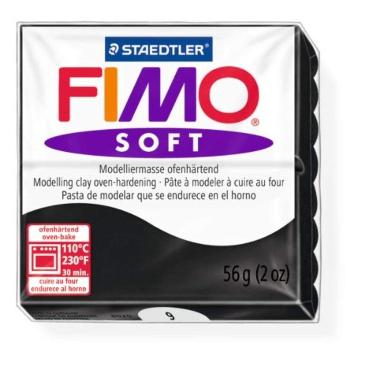 STAEDTLER Oven Bake Modelling Clay, Fimo Soft Black (9) 56g, Sculpting Material for Modeling and Sculpting, 1 Pack