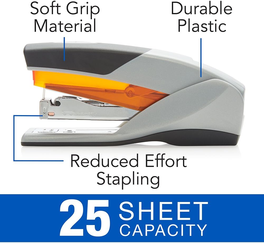 Swingline Stapler, Optima 25, Full Size Desktop Stapler, 25 Sheet Capacity, Reduced Effort, Orange/Gray (66402A) : Desk Staplers : Office Products
