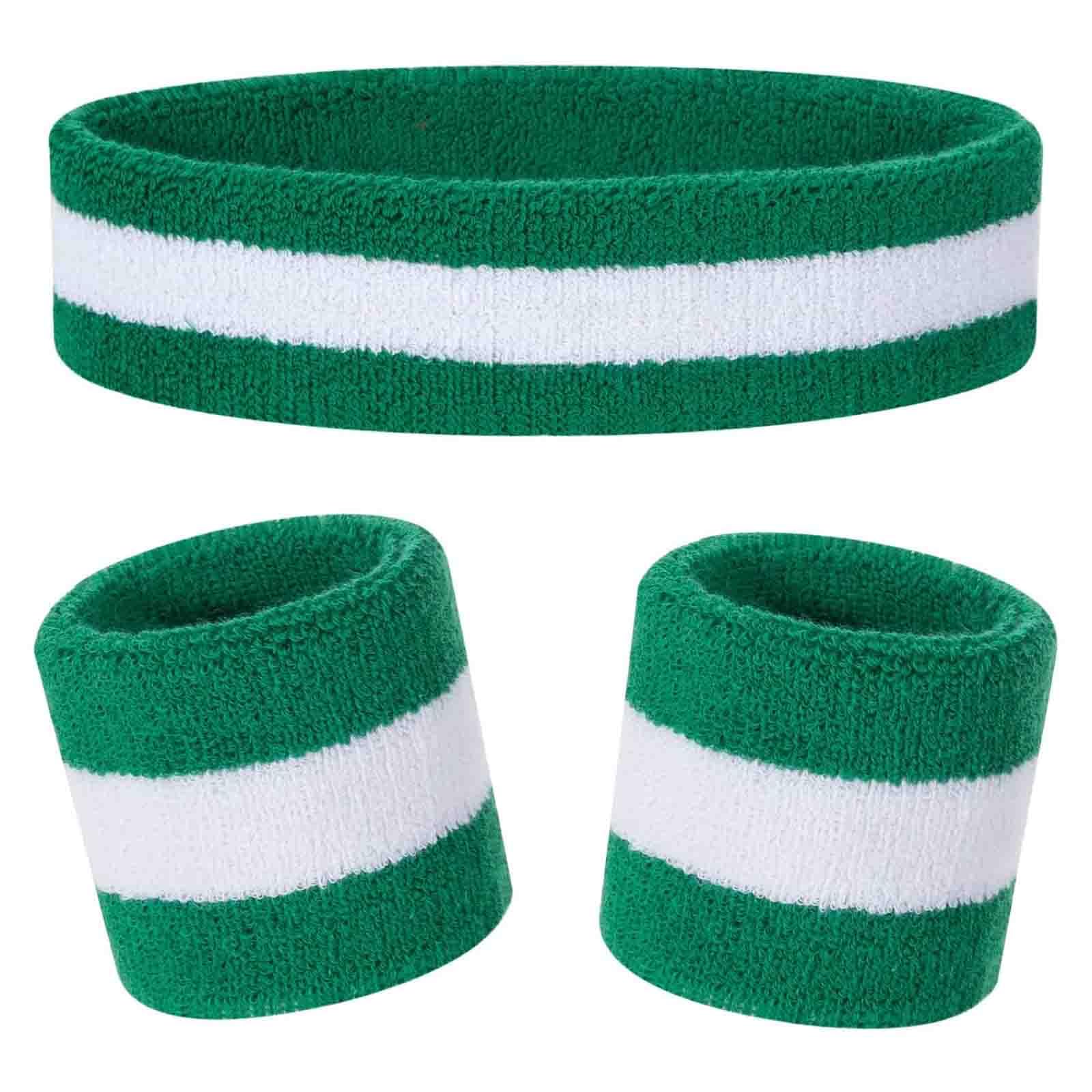 Kids Sweatbands Headband Wristband Set - Athletic Cotton Sweat Band for Sports - Ultimate Sweat-Absorbing 3-piece Set (1 Headband + 2 Wristbands) (Teal+White)