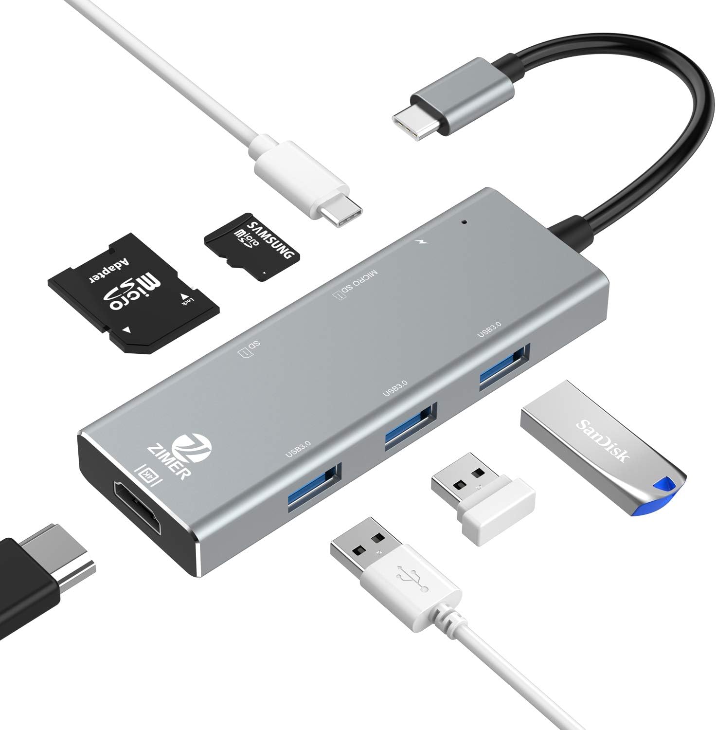 USB C Hub 7 in 1 Multi-port Adapter HDMI 4K 3 USB Ports SD/TF Card Reader,Power Delivery PD Charging Port for MacBook Pro 2016-new macbook 2018,HP Spectre X360/Dell XPS,Samsung Galaxy S10+