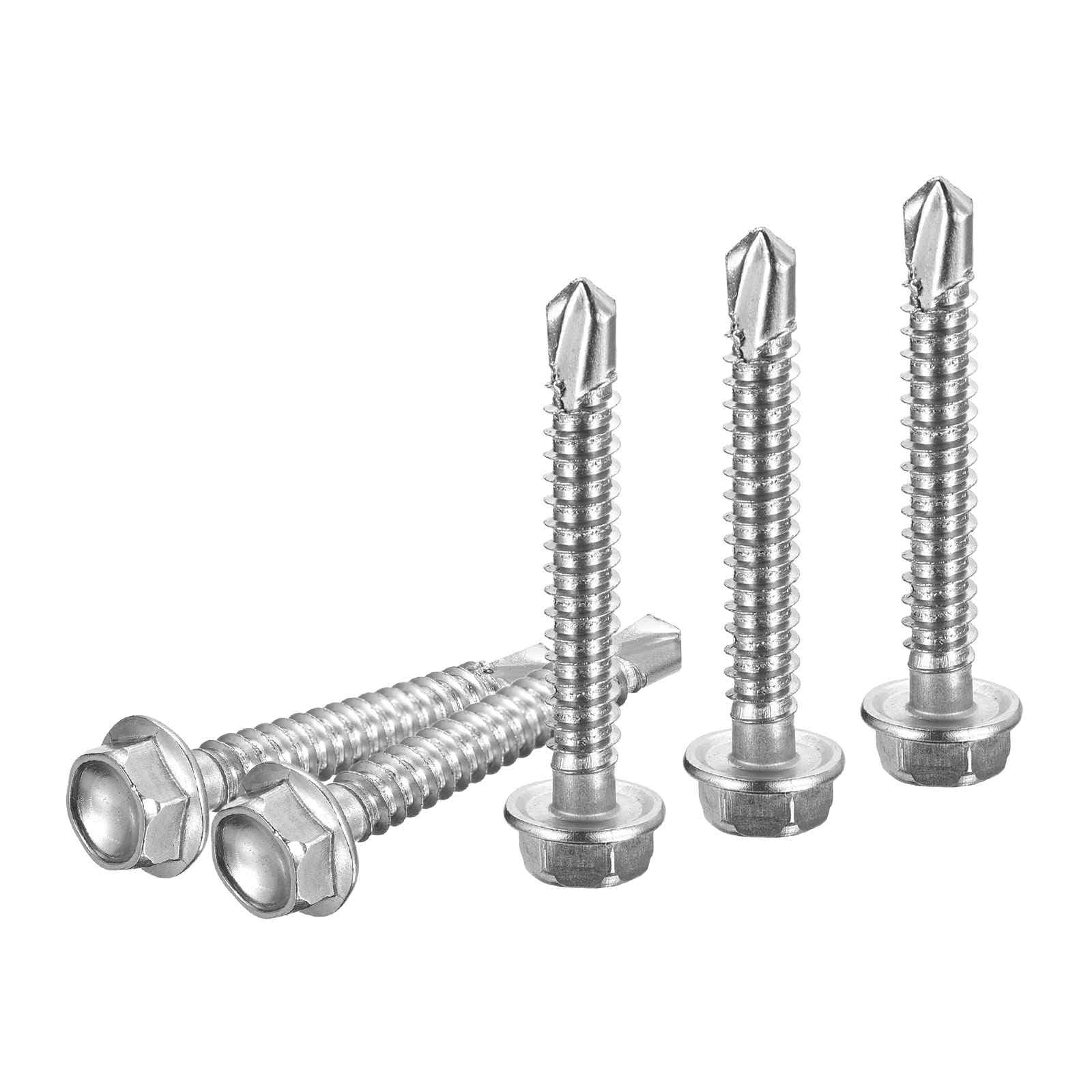 DTGN #14x2" Hex Washer Head Self Drilling Screws - 50Pack - Good for Machine - 410 Stainless Steel - Self Tapping Sheet Metal Screws