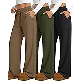 Locoowai 3 Pack Women's Wide Leg Lounge Pants, Loose Drawstring Yoga Sweatpants with Pockets Casual Cozy Pajama Jogger Pants