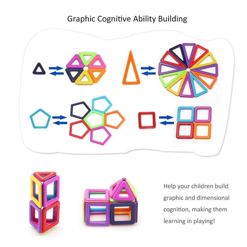Magnetic Building Blocks, 76Pcs Magnetic Construction Creativity Thinking Educational Gifts Stacking Toys for Children Kids w/ Instruction Booklet & Storage Bag