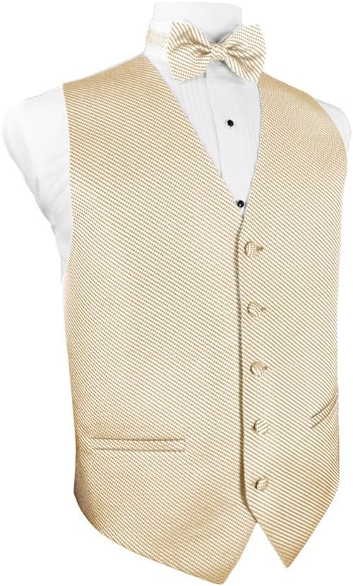 Cardi Men's Venetian Light Champagne Vest with Coordinating Bow Tie