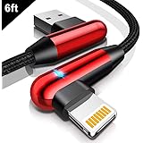 Right Angle Charging Cable with LED Light, CAFELE 90 Degree Phone Charger Nylon Braided USB Cord Compatible for iPhone XS XR X 8 7 6 Plus - (Black/6ft)