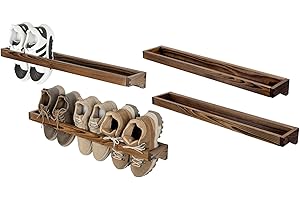 MyGift 30 Inch Rustic Burnt Solid Wood Hanging Shoe Rack, Set of 4 Wall Mounted Storage Organizer Footwear Holder for Closet,