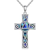 YFN Celtic Cross Necklace Sterling Silver Religious Cross Pendant Abalone Shell Cross Jewelry Christian Gift for Women Men