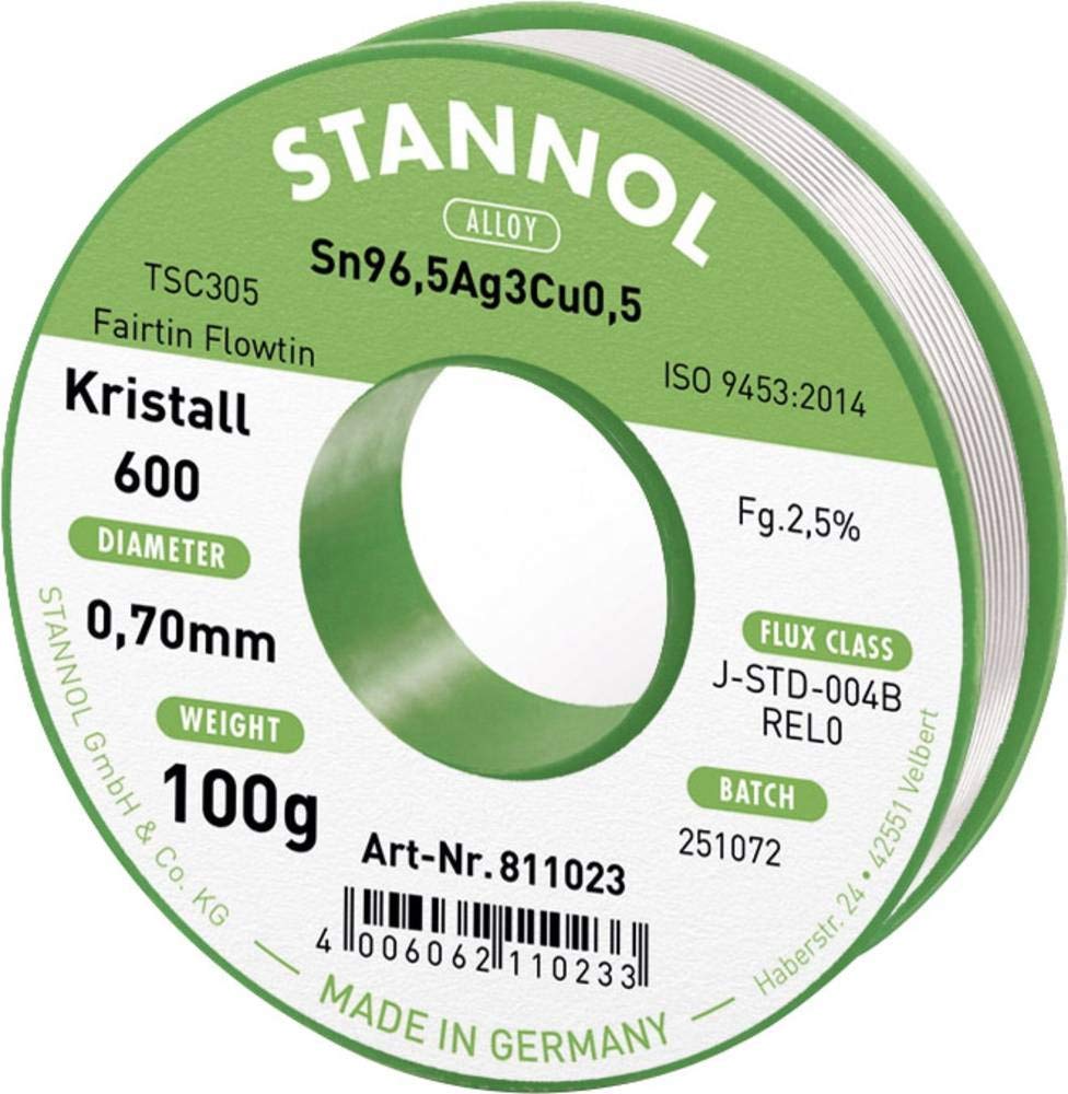 Stannol 811023 FLOWTIN TSC305 Fairtin Kristall 600 Soldering Wire, 0.7 mm Diameter, 100 g Spools