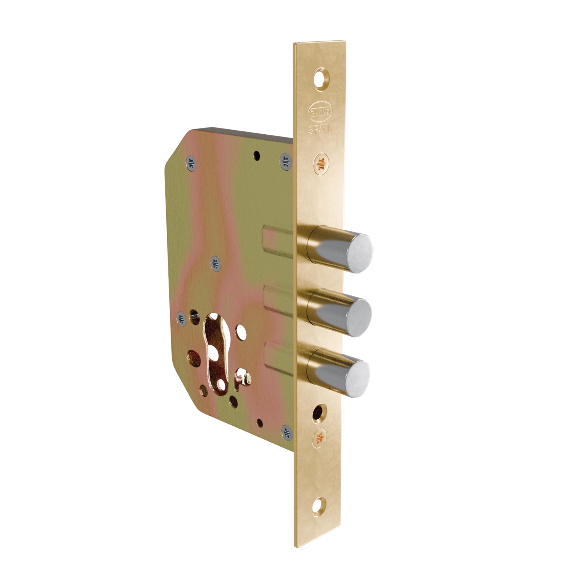 Amig - Auxiliary Mortise Lock for Wooden Doors | Displacement 20 mm and Input: 50 mm. | Without Handle | Steel | Brass Plated | Includes Screws