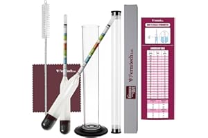 Fermtech Glass Triple Scale Hydrometer Kit – Test ABV, Brix, Gravity for Wine, Beer, Mead & Kombucha, with Microfiber Cloth & Storage Case, Easy Home Brewing Tool for All Experience Levels (Hydro+Jar)