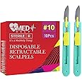 MedHelp Retractable Disposable Scalpel 10 Disposable Dermaplaning Blades with Plastic Handle, High Stainless Steel Dermablade Blades. Individually Wrapped 10 Blade - Box of 10