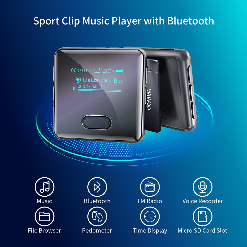 Wiwoo 16GB Bluetooth MP3 Player with Clip for Running, Sports Watch MP3