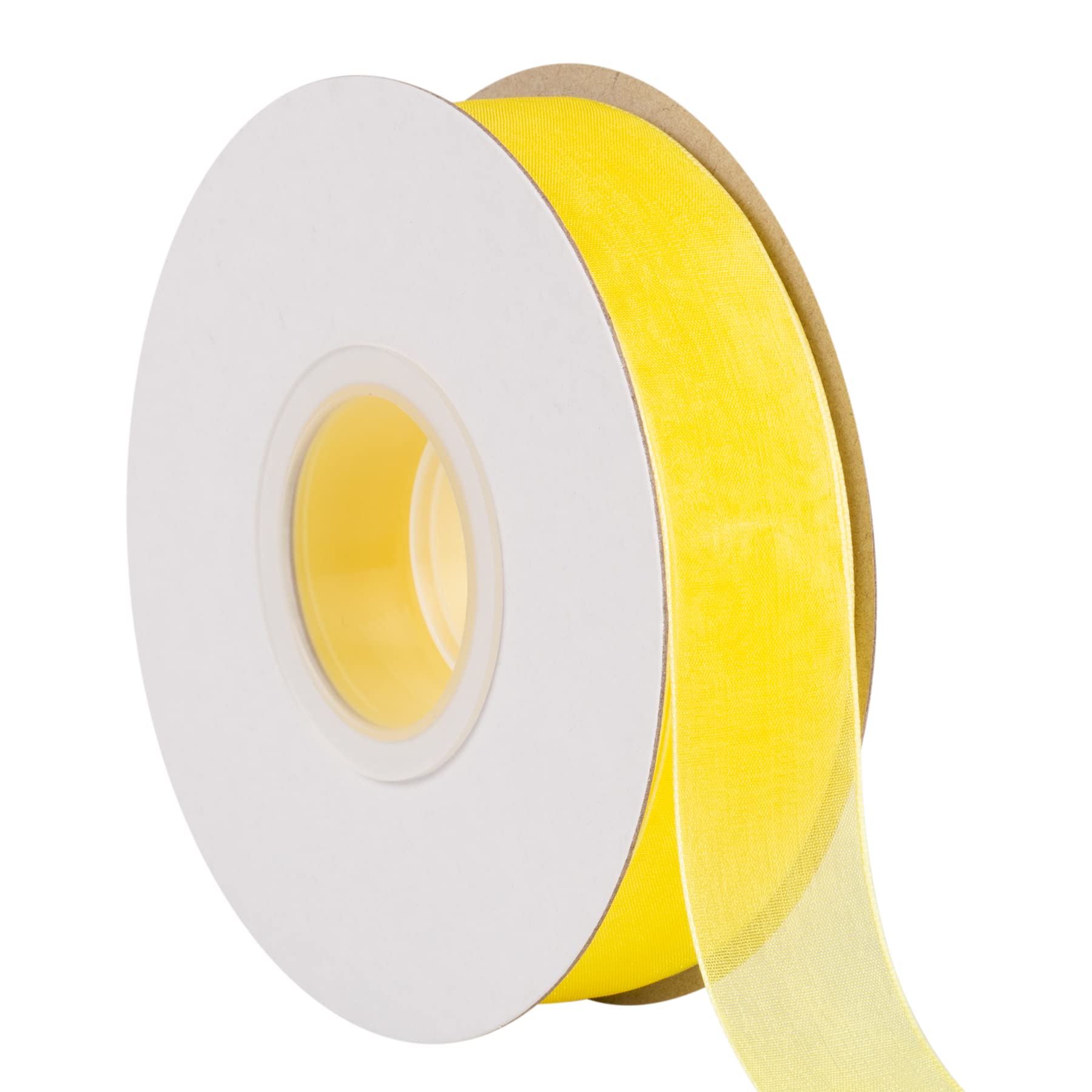 TEKDEERE 25mm Sheer Organza Ribbon,Lemon Shimmer Chiffon Ribbon for DIY Crafts Wedding Party Decorations, Gift Wrapping Bridal Bouquets (45M)