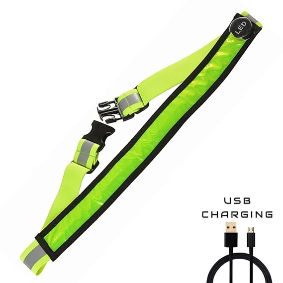 AGPTEK LED Reflektierender Gürtel USB aufladbare LED – Hohe Sichtbarkeit für Laufen Wandern Radfahren - Passend für Frauen, M