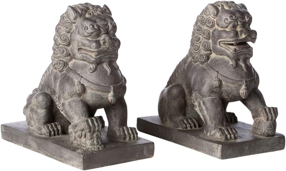 Alfresco Home Foo Dogs-Female Left & Male Right-1 Pair/Carton Figurine, Antique Dark Brown