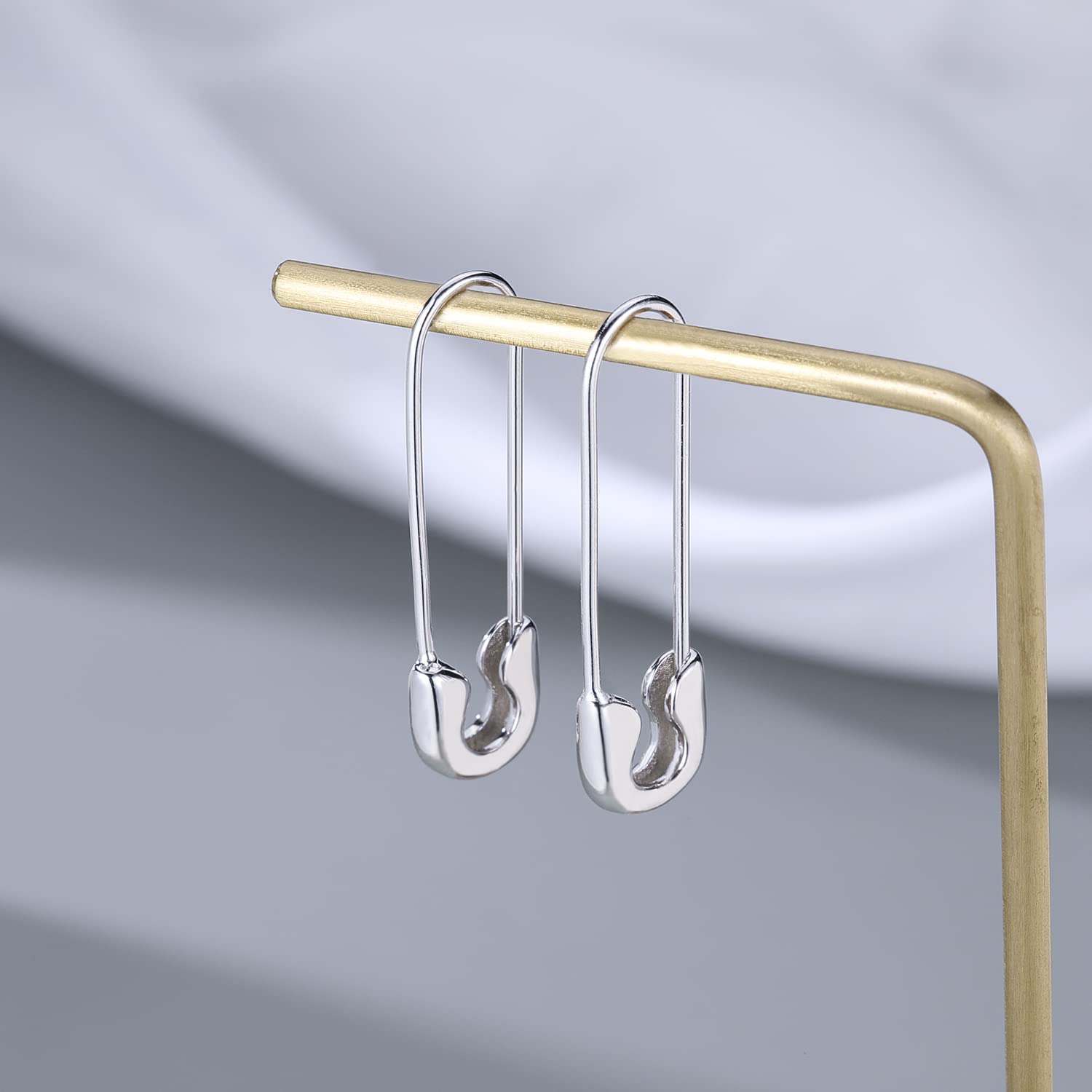 SLUYNZ Solid 925 Sterling Silver Safety Pin Hoop Earrings for Women Minimalist 1.4