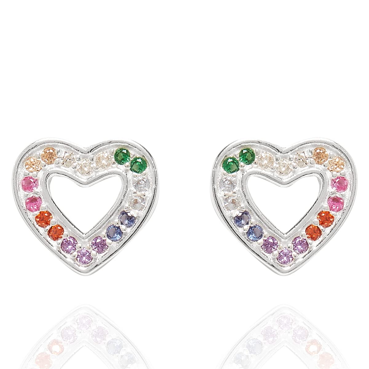 Annie Oak Womens 925 Silver Love Heart Rainbow Stud Earrings