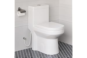 HOROW HT1000 Dual Flush One Piece Toilet, Modern Small Toilet with Soft Closing Seat, Quick Release & 12'' Rough-in, Compact & Round for Small Bathroom, Standard White Finish Toilet Bowl