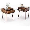 Mazefur Hidden Compartment Nightstands, Concealment Furniture Mid Century Bed Side Table with Drawer, Hidden Storage End Table for Bedroom Living Room (1, Walnut Color)